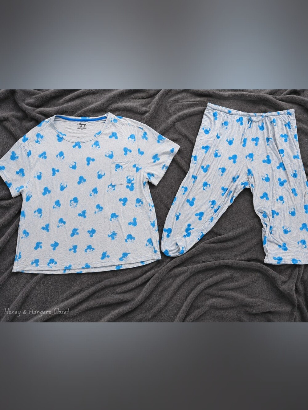 Disney Mickey Minnie Pajama Set XXL Blue Short Sleeve Top & Pants